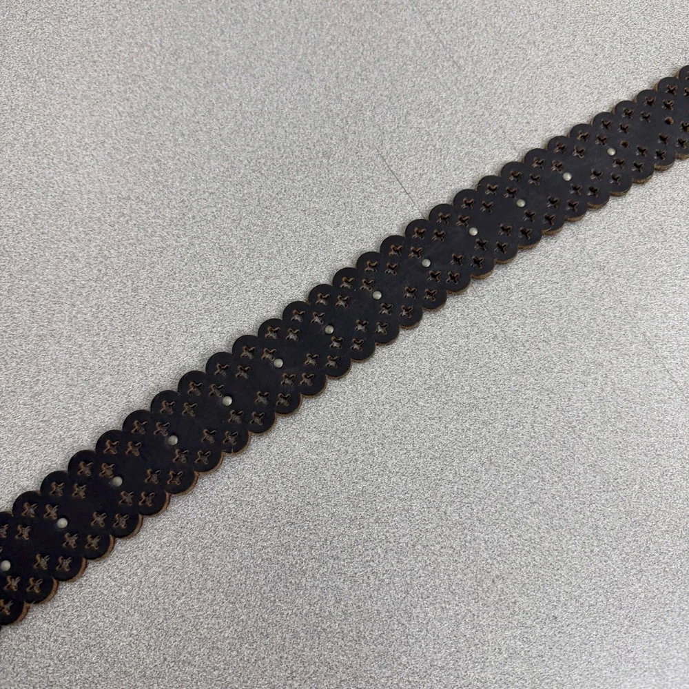 Lucky Brand Belt Women S Black Scalloped Leather Laser Cut Floral Studded
